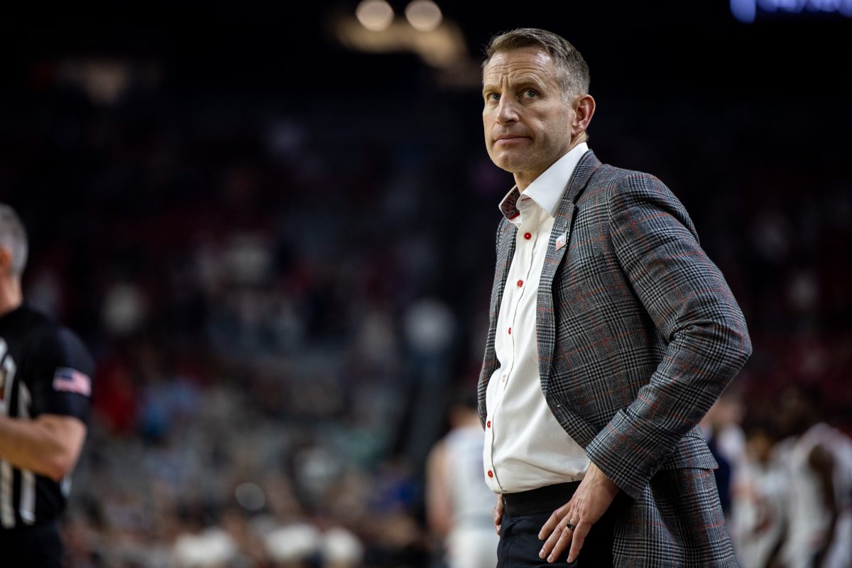 Alabama head coach Nate Oats stands on the sideline during the 2024 Final Four.