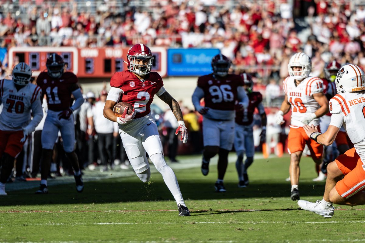 Alabama defensive back Zabien Brown (#2) runs into the endzone. 