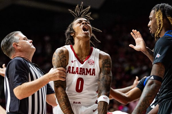 Alabama guard Labaron Philon (#1) celebrates during the game against UNC Asheville.