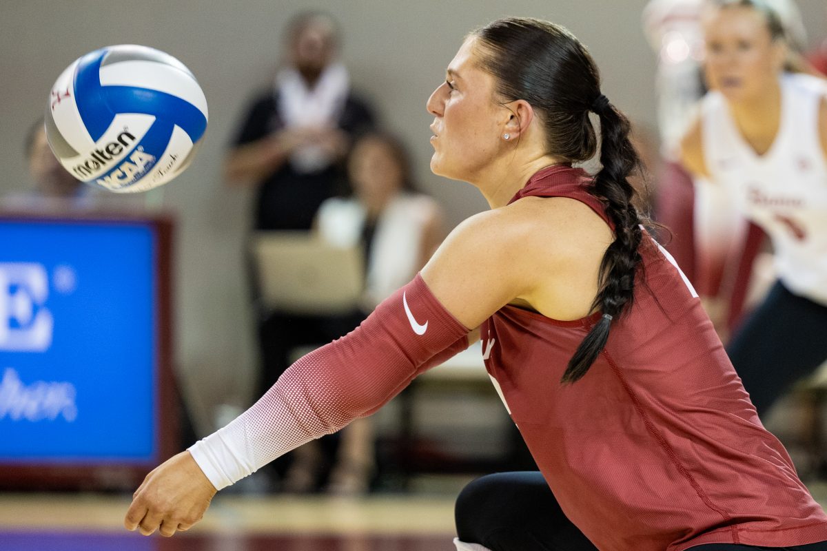 Alabama volleyball player Francesca Bertucci prepares to bump a ball.