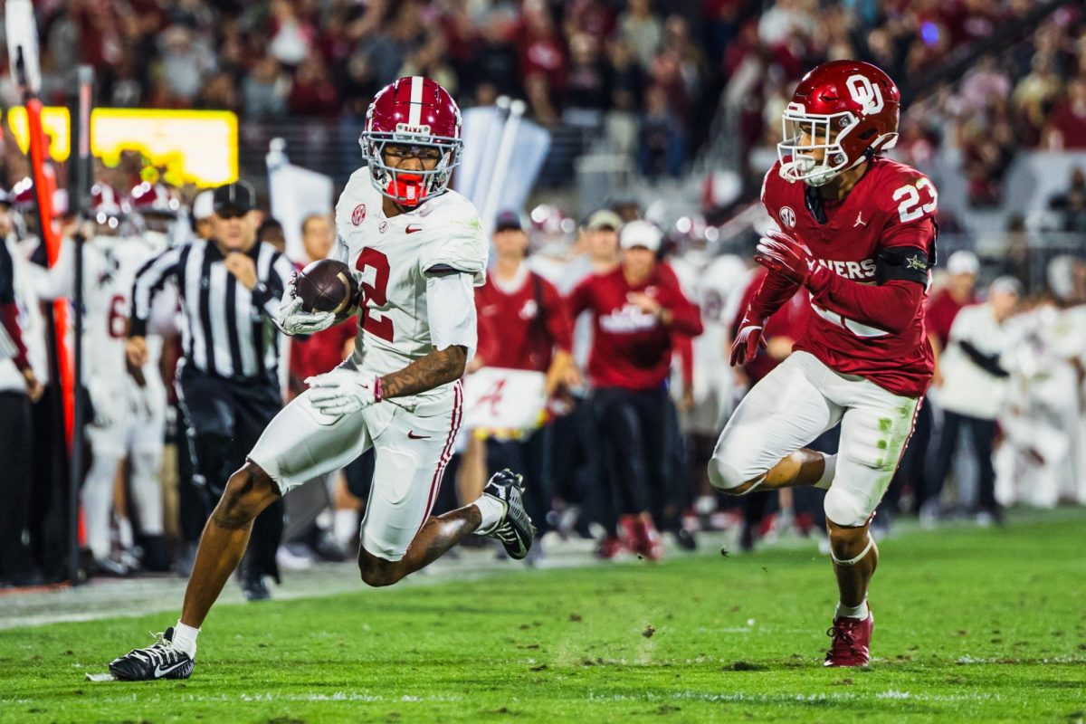 Alabama wide receiver Ryan Williams (#2) runs down the field against Oklahoma.