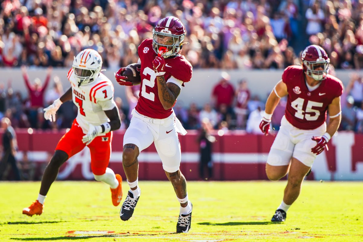 Alabama wide receiver Ryan Williams (#2) runs down the field against Mercer.