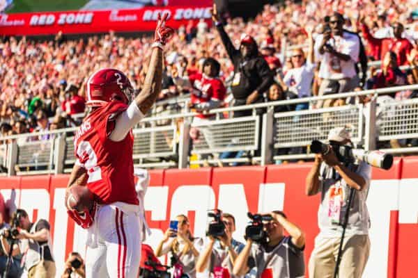 Alabama wide receiver Ryan Williams (#2) celebrates after a touchdown.