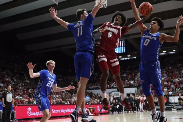 Alabama guard Labaron Philon (#0) lays the ball up against Creighton at Coleman Coliseum in Tuscaloosa, AL on Saturday, Dec 14, 2024.
