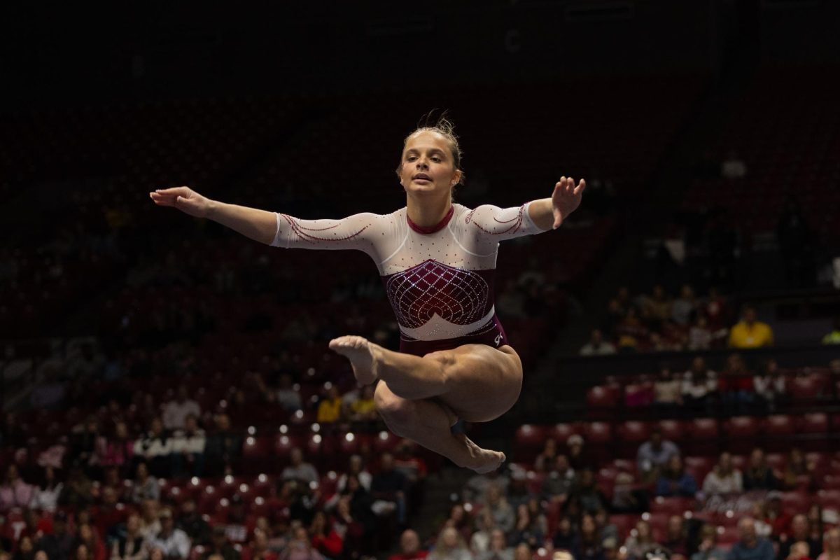 Alabama Gymnast performs floor routine against North Carolina. 