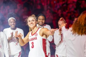 Alabama guard Sarah Ashlee Barker (#3) is introduced before the game against Vanderbilt at Coleman Coliseum in Tuscaloosa on Sunday, Jan. 26, 2025.