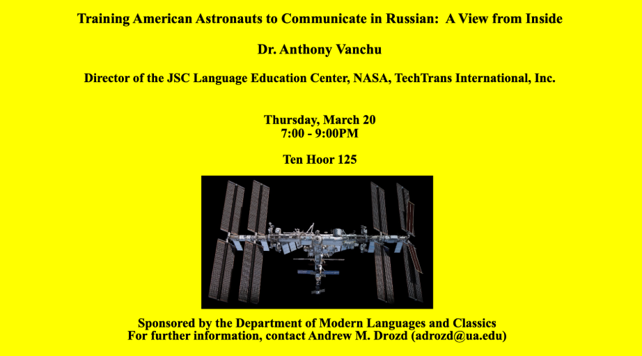 Astronaut language instructor Anthony Vanchu visits campus to discuss teaching Russian