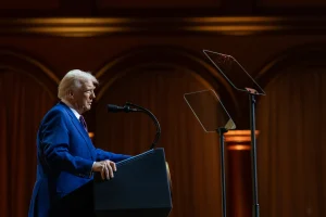 President Donald Trump addresses the Republican Governor's Association in February.
