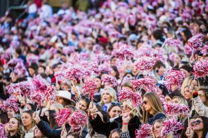 Alabama students cheer during a football game.