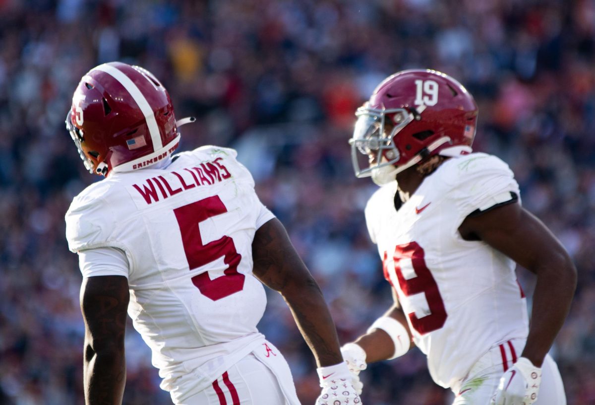 Alabama running back Roydell Williams plays against Auburn in the 2023 Iron Bowl in Auburn, AL.