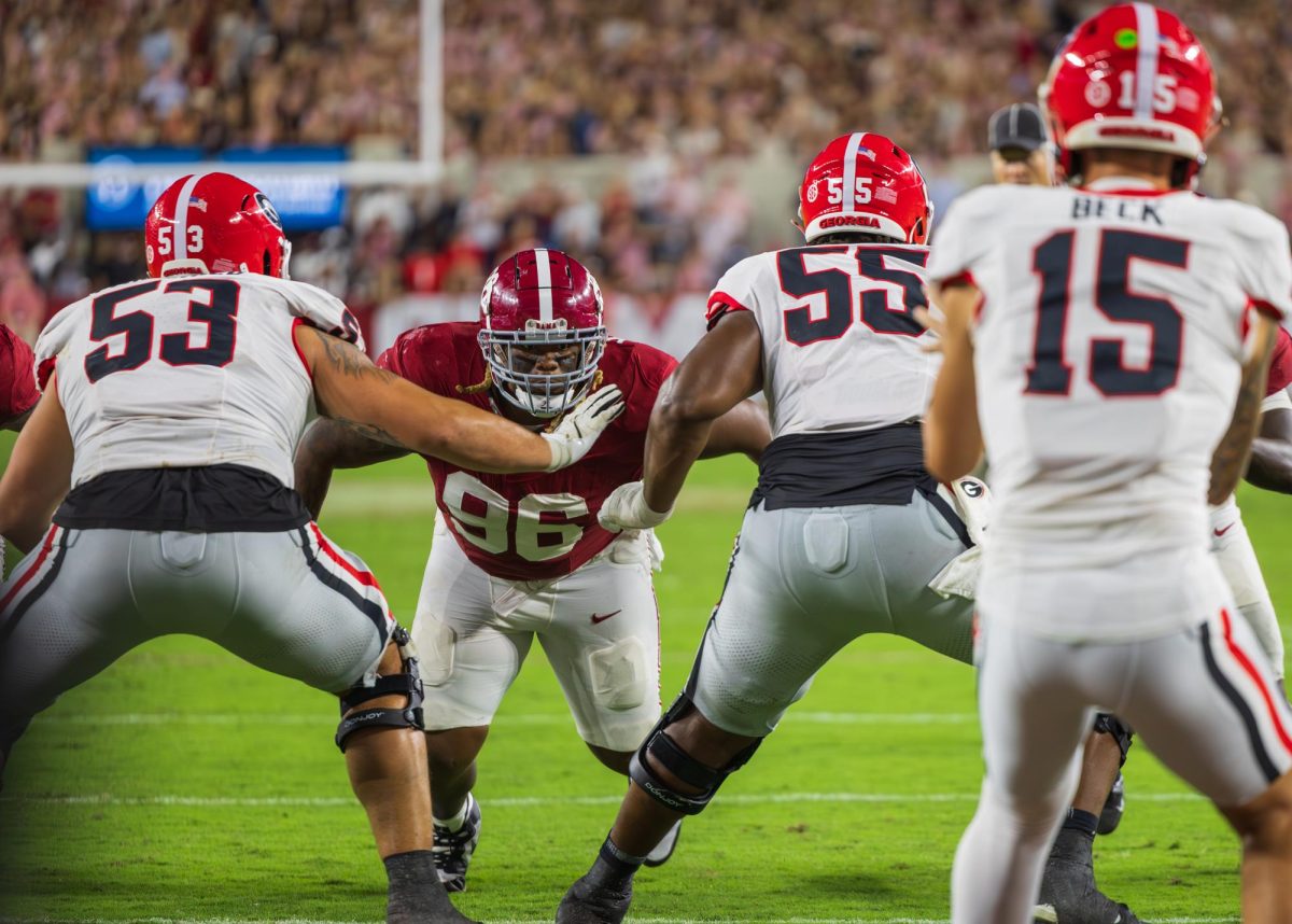 Alabama defensive lineman Tim Keenan III (#96) plays against Georgia in Tuscaloosa, AL on September 28, 2024.