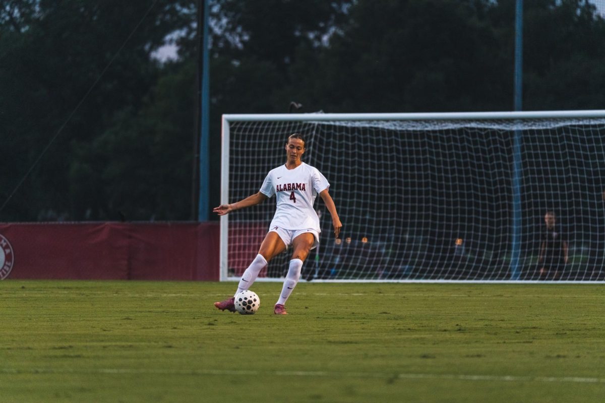 Alabama Defender Madison Smith (#4) prepares to kick the ball against Mercer on Aug. 29, 2025. 