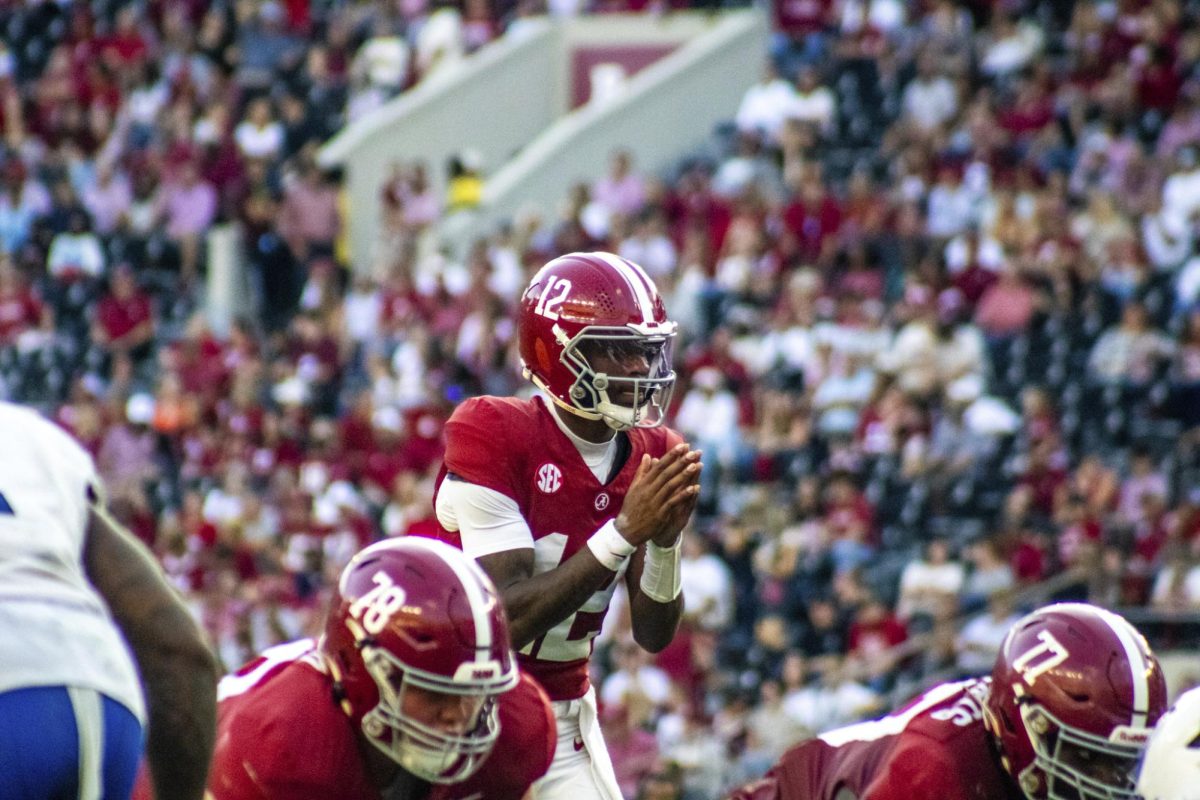 Freshman quarterback Keelon Russell takes a snap in a game versus Eastern Illinois on Nov. 22, 2025, at Saban Field at Bryant-Denny Stadium in Tuscaloosa, Alabama.