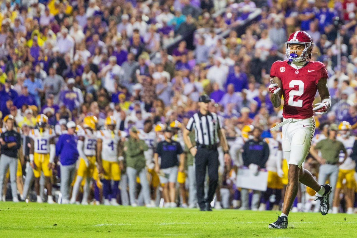 Alabama wide receiver Ryan Williams (#2) plays against LSU on Nov. 10, 2024 in Tiger Stadium. 