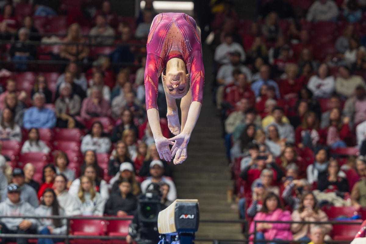 Alabama gymnast Chole LaCoursiere competes a beam routine.