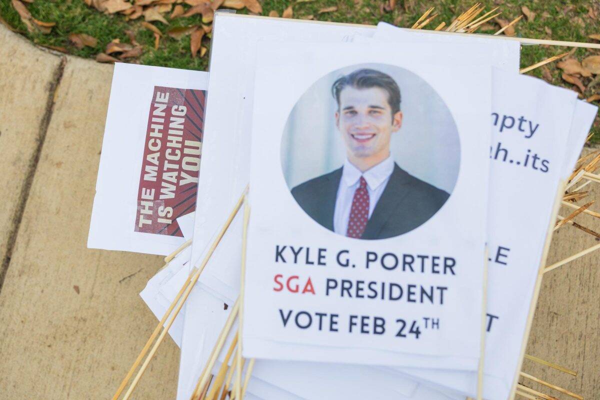 SGA candidate signs photographed on Feb. 18, 2026.