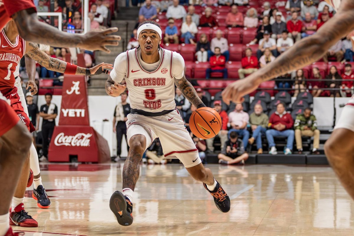Guard Labaron Philon (#0) runs down the court during the game versus Arkansas on Feb. 18, 2026.