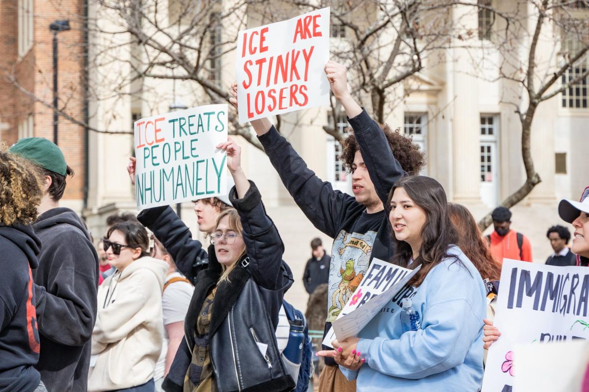 Students protest against ICE on the quad on Jan. 23, 2026.