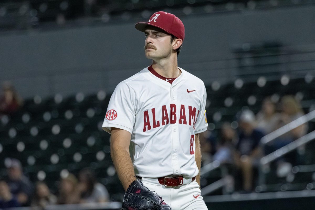 Alabama pitcher Tyler Fay (#8) plays against North Florida on March 6, 2026, in Tuscaloosa, AL. 