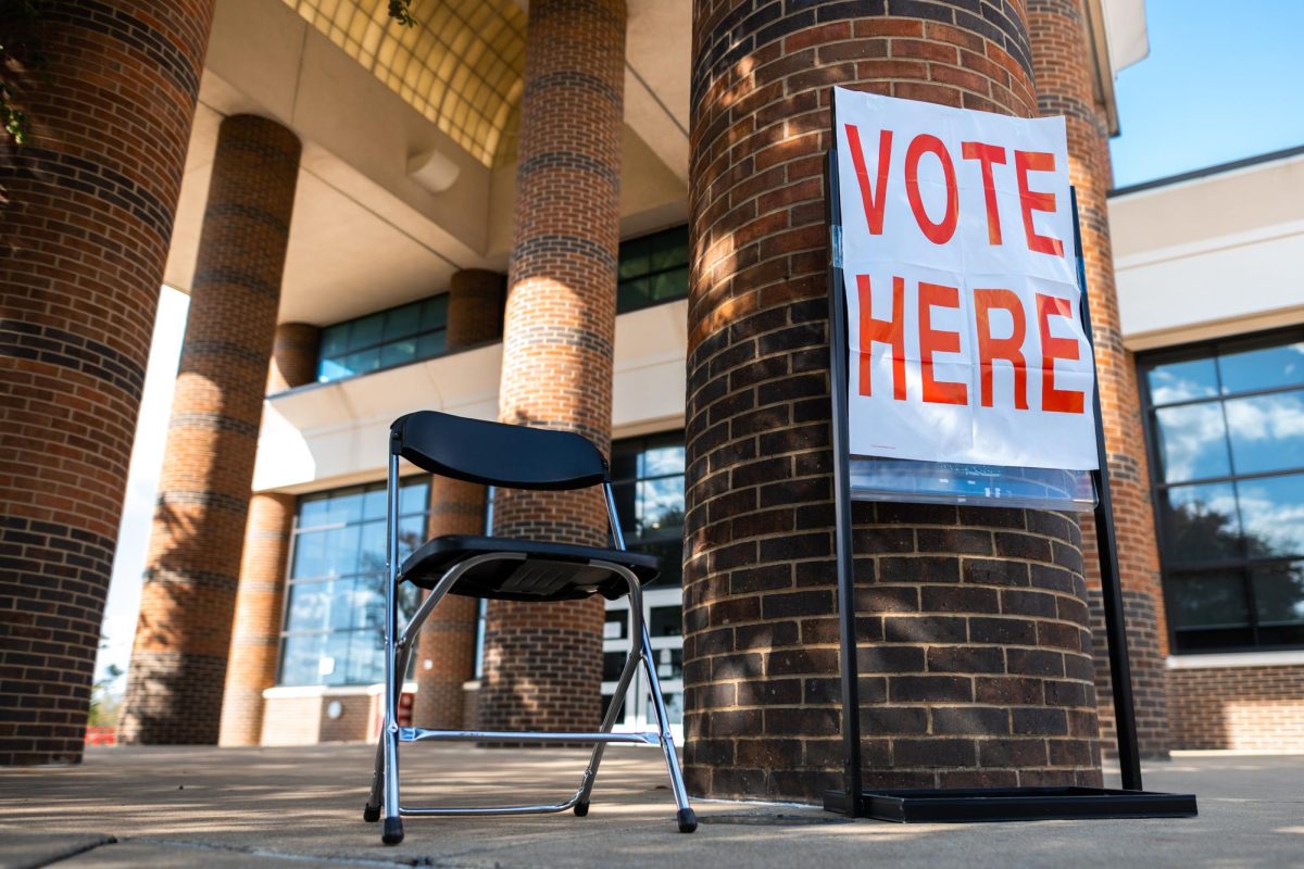 A chair sits outside the Student Recreation Center on Election Day, photographed on Nov. 8, 2022.
