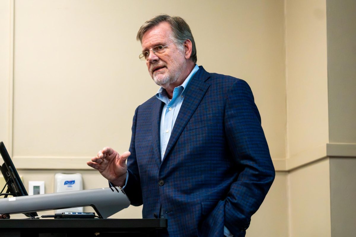 Ron Sparks, Democratic candidate for Alabama commissioner of agriculture and industries, speaks to UA College Democrats on March 10, 2026.