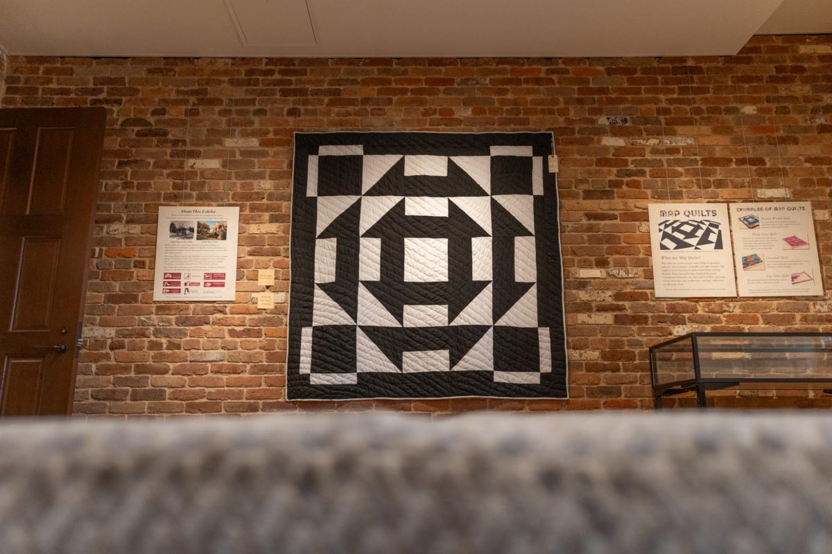 A map quilt hangs in the “Cotton, Cloth, and Community: Alabama Quilting Tradition” exhibit on March 10, 2026.