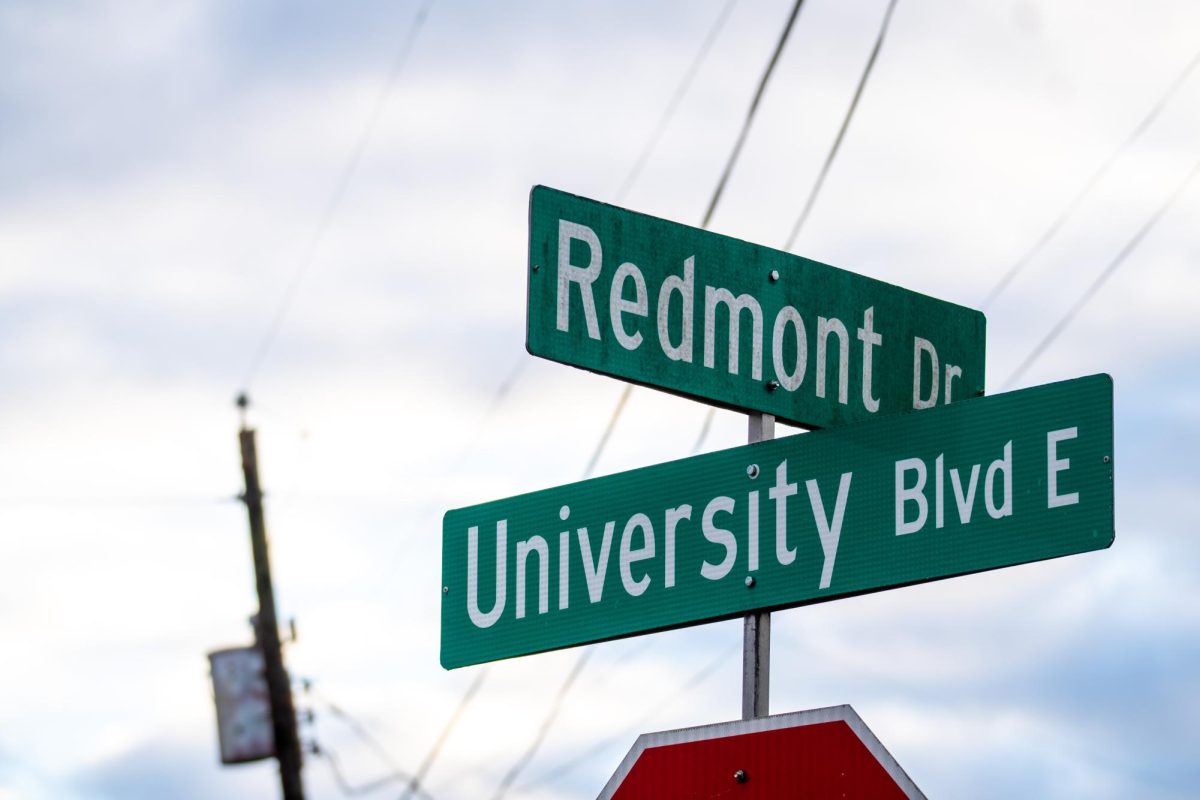 Street signs for Redmont Dr. and University Blvd photographed March 8, 2026. 