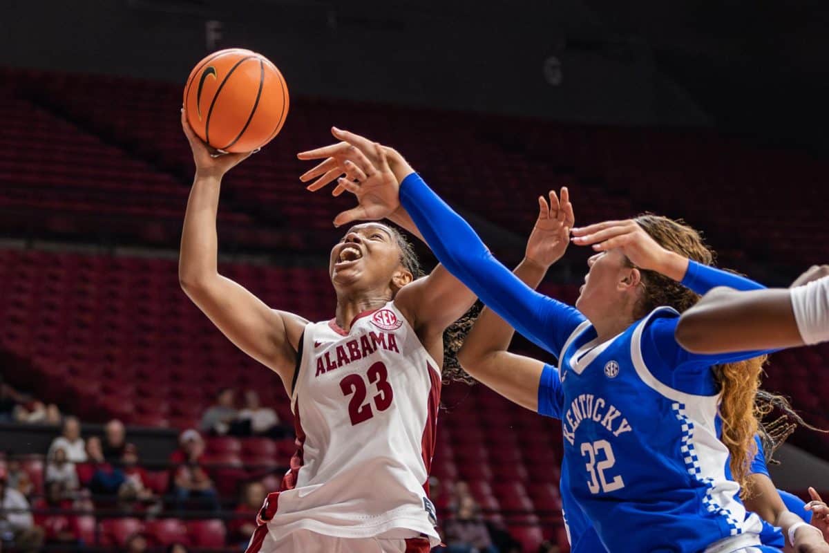 Alabama guard Jessica Timmons (#23) attempts a layup against Kentucky on Jan. 8, 2026, at Coleman Coliseum.