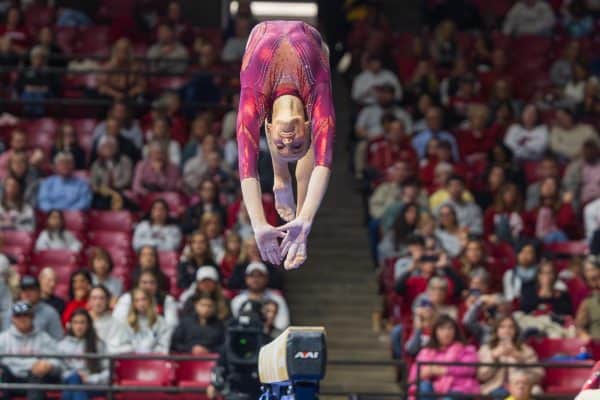 Alabama gymnast Chloe LaCoursiere competes on beam against Missouri on Jan. 23, 2026, at Coleman Coliseum.