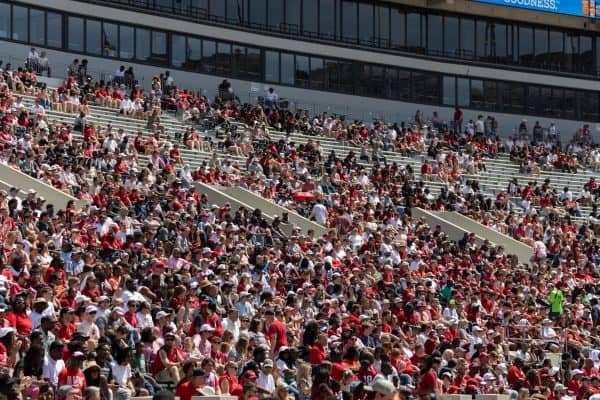 Alabama fans gather to watch A-day.