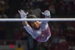 Alabama gymnast Azaraya Ra-Akbar performs an uneven bar routine against Oregon State on Jan. 30, 2026, at Coleman Coliseum.