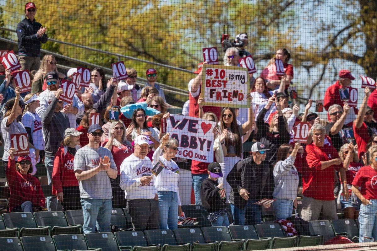 Fans cheer for infielder Abby Duchscherer (#10) at the game against North Dakota State on March 28, 2026, at Rhodes Stadium.