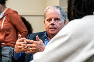 Alabama senator Doug Jones speaks to the UA College Democrats on April 7, 2026.