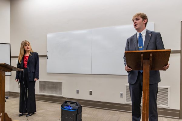 Students from the UA Democrats and UA Republicans debate at the Freakier Friday event hosted by Common Ground on April 10, 2026.